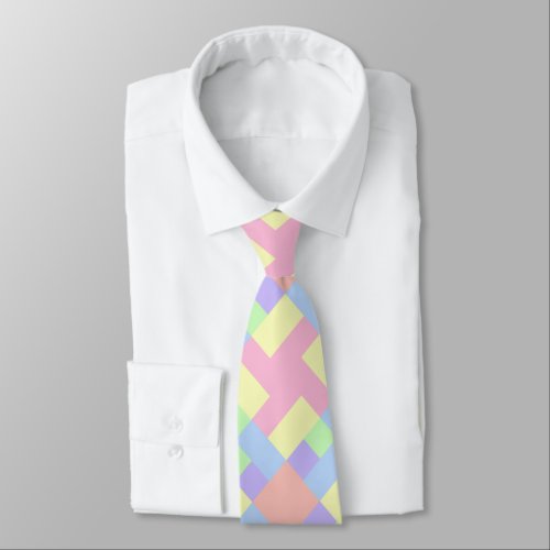 Pretty Pastel Easter Spring Color Block Print Neck Tie