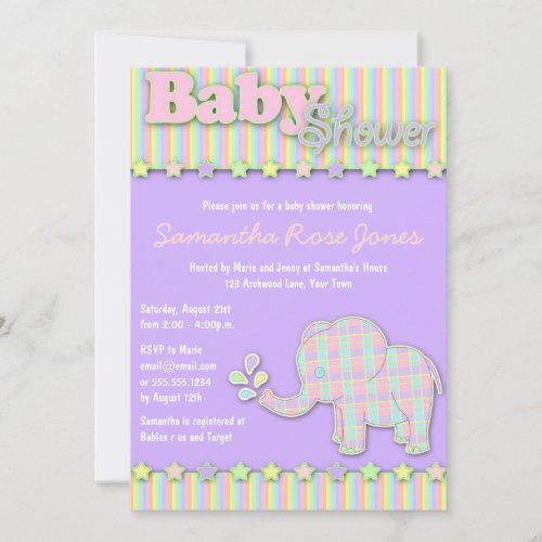 Pretty Pastel Elephant Baby Shower Personalized Invite