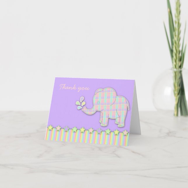 Pretty Pastel Elephant Baby Shower Thank You Card (Front)