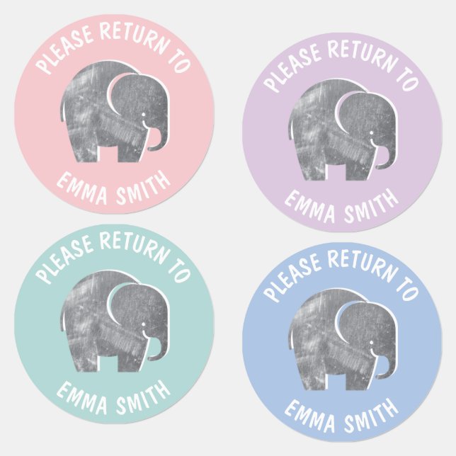 Pretty Pastel Elephant Kids Personalized Kids'  Kids' Labels (Group)