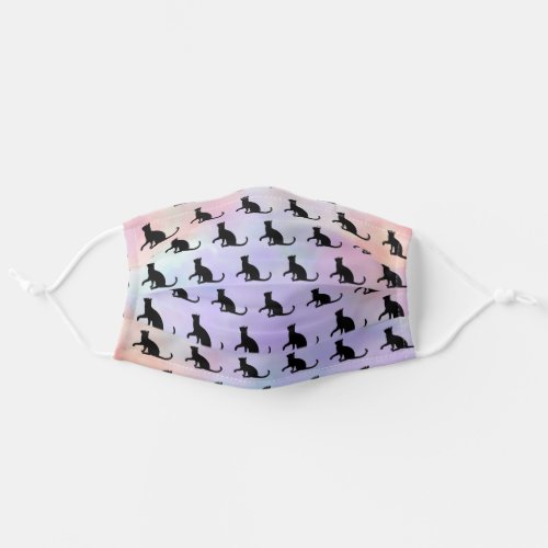 Pretty Pastel Fabric with Sitting Black Cat Adult Cloth Face Mask