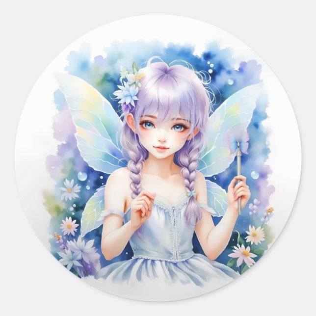 Pretty Pastel Fairy Classic Round Sticker (Front)