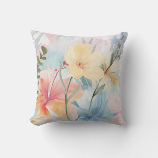 PRETTY PASTEL FLORAL ABSTRACT WATERCOLOR DESIGN THROW PILLOW