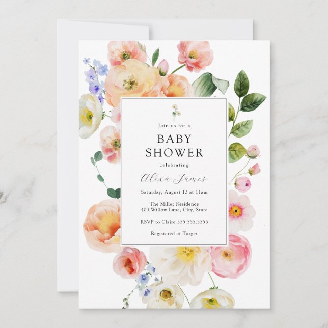 Pretty Pastel Floral Baby Shower Invitation (Front)