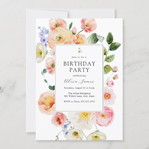 Pretty Pastel Floral Birthday Invitation