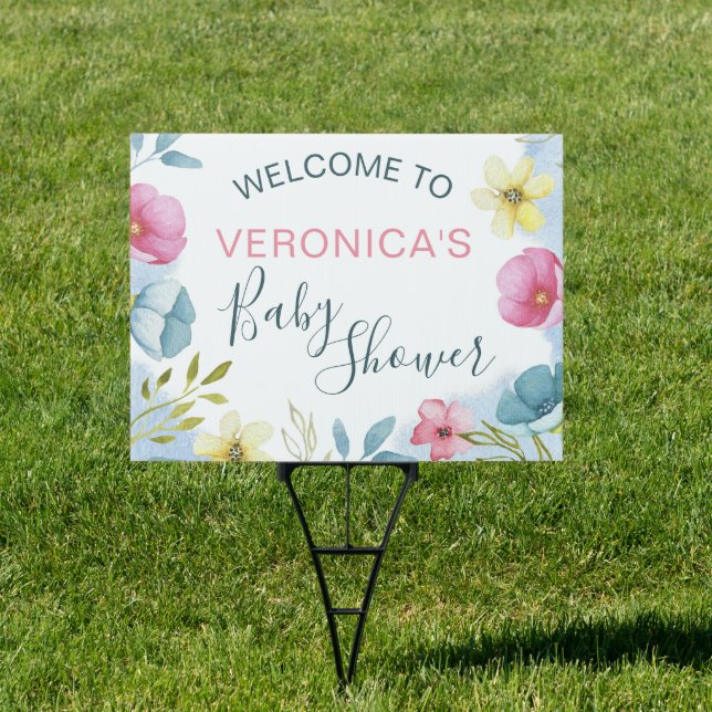 Pretty Pastel Floral Girly Baby Shower Yard Sign (Insitu)