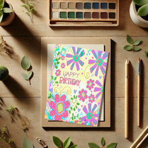 Pretty Pastel Floral Happy Birthday Trendy Card
