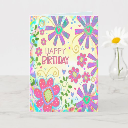 Pretty Pastel Floral Happy Birthday Trendy Card