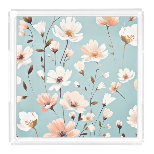 Pretty Pastel floral pattern AI generated Acrylic Tray