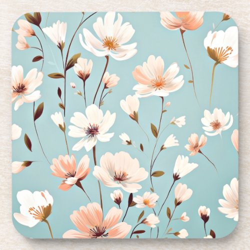 Pretty Pastel floral pattern AI generated Beverage Coaster