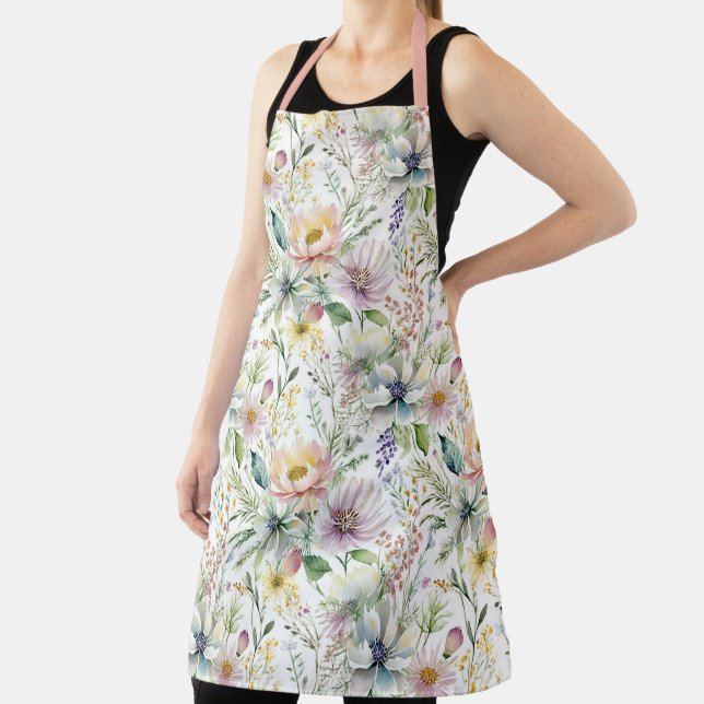 Pretty pastel floral pattern apron (Insitu)