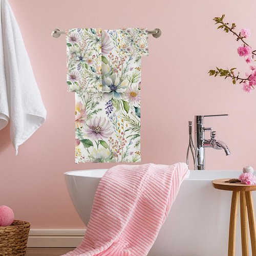 Pretty pastel floral pattern bath towel set