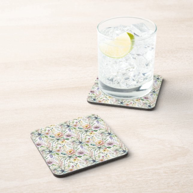Pretty pastel floral pattern beverage coaster (Right Side)
