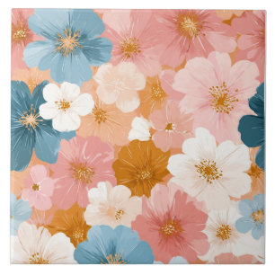 Pretty Pastel Floral Pattern Ceramic Tile