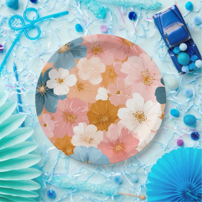 Pretty Pastel Floral Pattern Paper Plates (Party)