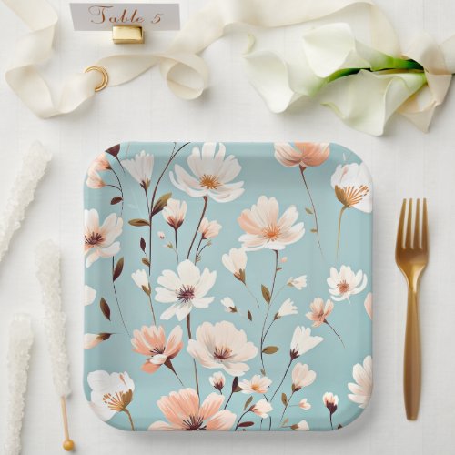 Pretty Pastel Floral Pattern Paper Plates