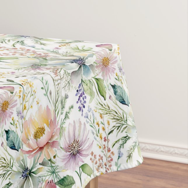 Pretty pastel floral pattern tablecloth (In Situ)