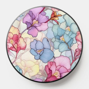 Pretty Pastel Floral Stained Glass Pink & Blue PopSocket