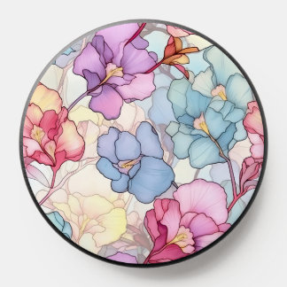 Pretty Pastel Floral Stained Glass Pink & Blue PopSocket
