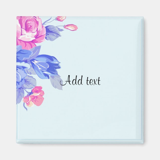 Pretty pastel floral template, pink and blue,  magnet (Front)