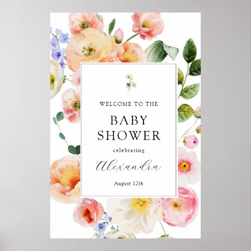 Pretty Pastel Floral Welcome Baby Shower Poster