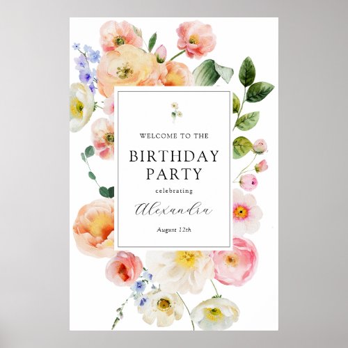 Pretty Pastel Floral Welcome Birthday Poster