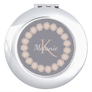 Pretty Pastel Floral Wreath Monogram Compact Mirror
