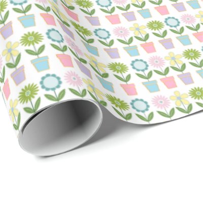 Pretty Pastel Flower Pots Pattern Wrapping Paper