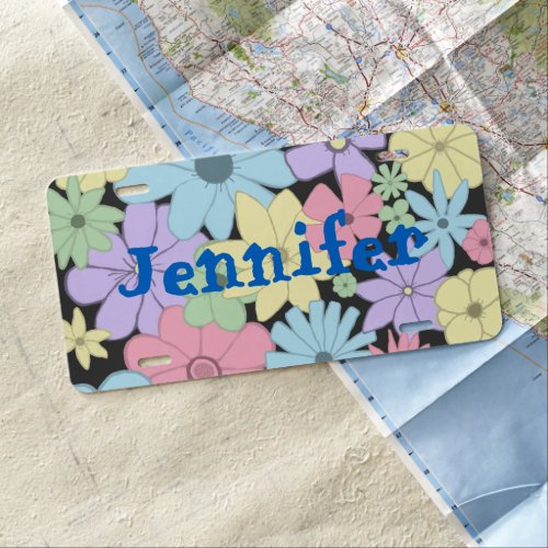 Pretty Pastel Flowers License Plate