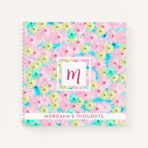 Pretty Pastel Flowers Monogram Square Notebook