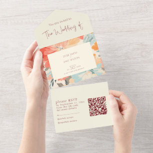 Pretty pastel flowers wedding invitation and RSVP