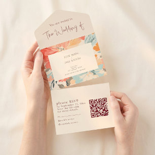 Pretty pastel flowers wedding invitation and RSVP