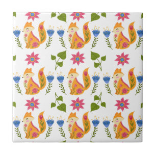 Pretty Pastel Foxy Floral Pattern Ceramic Tile