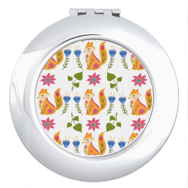 Pretty Pastel Foxy Floral Pattern Compact Mirror (Front)