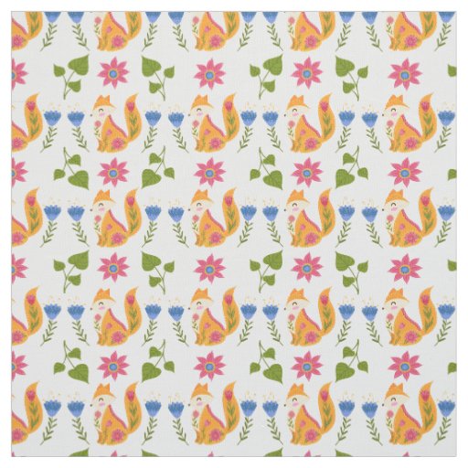 Pretty Pastel Foxy Floral Pattern Fabric