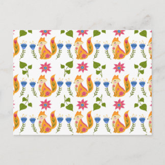 Pretty Pastel Foxy Floral Pattern Holiday Postcard