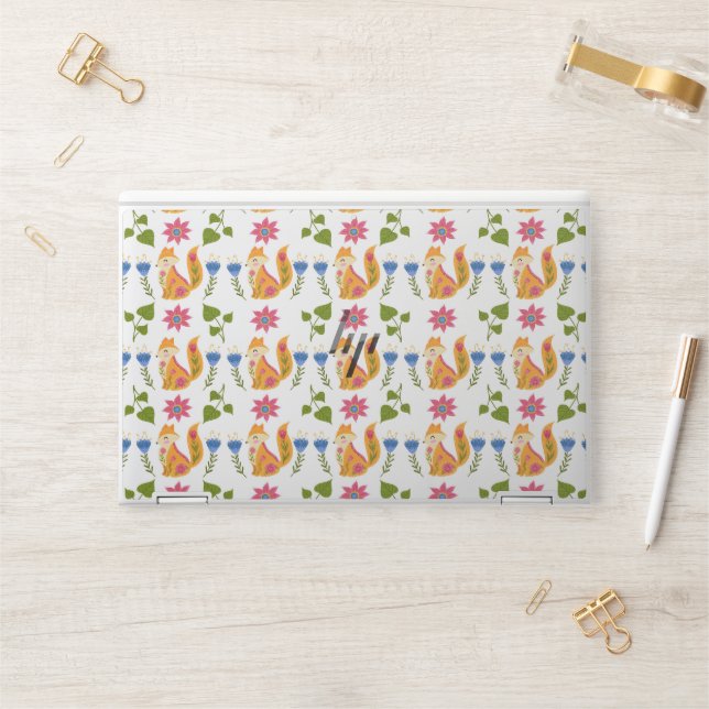 Pretty Pastel Foxy Floral Pattern HP Laptop Skin (Desk)