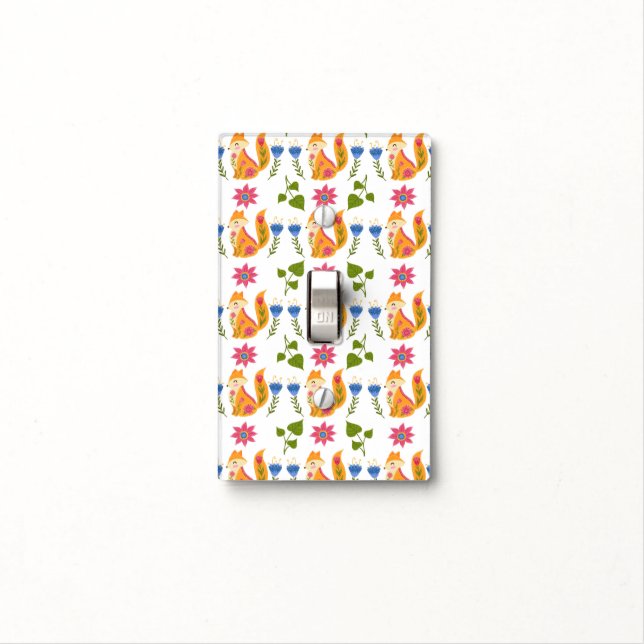 Pretty Pastel Foxy Floral Pattern Light Switch Cover (In Situ)