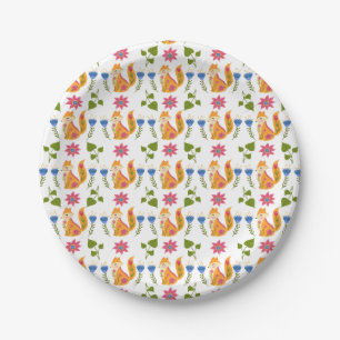 Pretty Pastel Foxy Floral Pattern Paper Plates