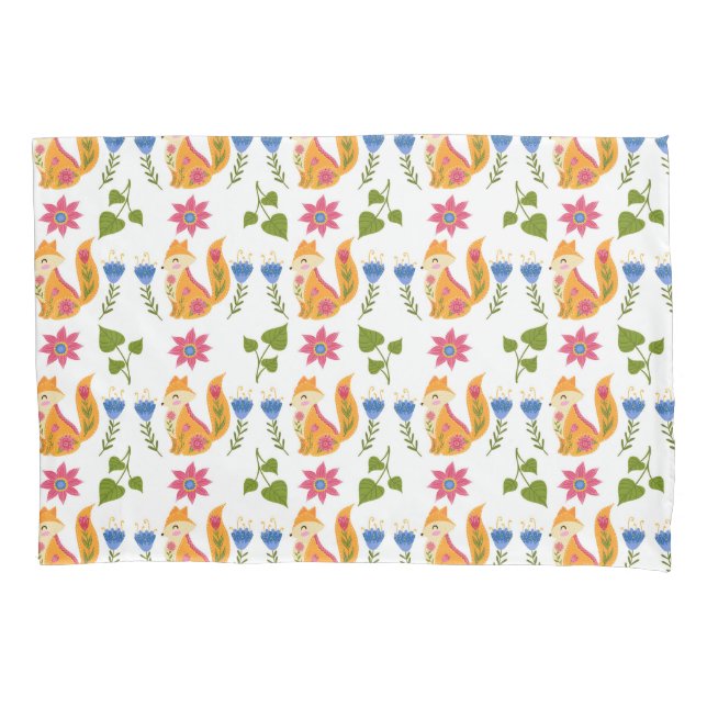 Pretty Pastel Foxy Floral Pattern Pillow Case (Front-Left)