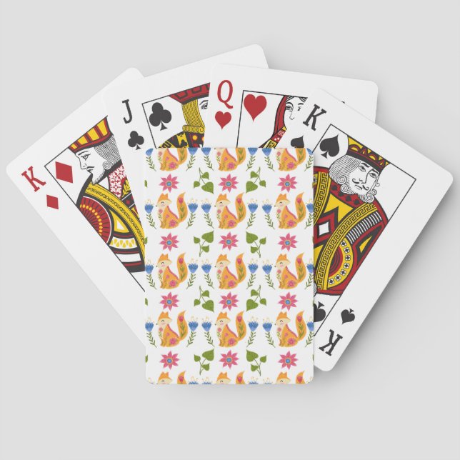 Pretty Pastel Foxy Floral Pattern Poker Cards (Back)