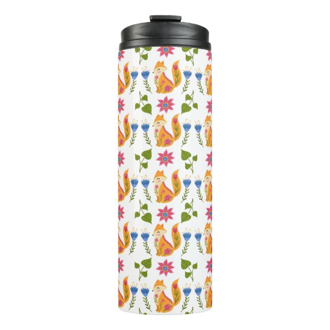 Pretty Pastel Foxy Floral Pattern Thermal Tumbler (Front)