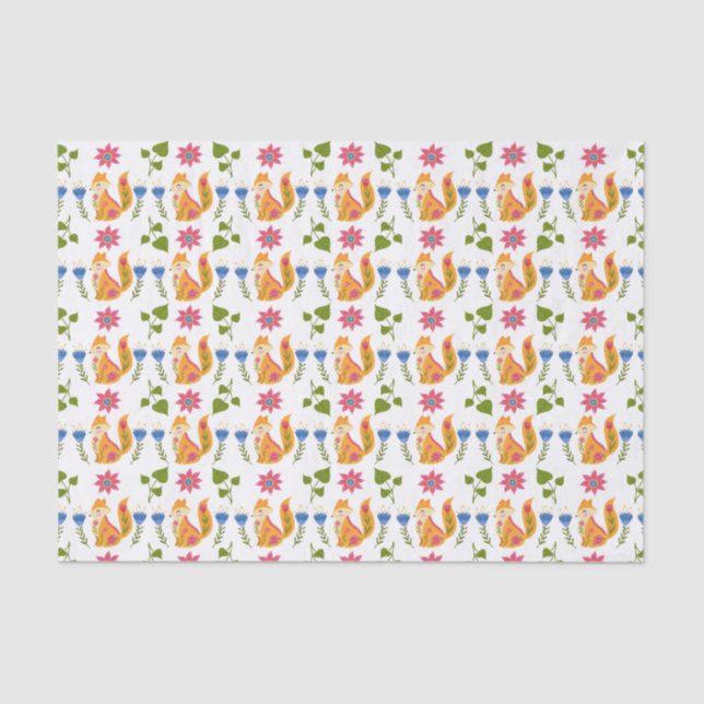 Pretty Pastel Foxy Floral Pattern Tissue Paper (Front)
