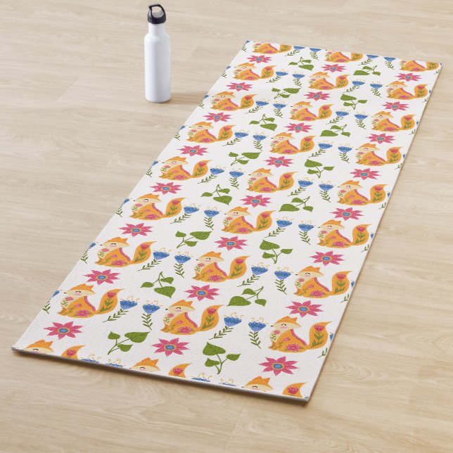 Pretty Pastel Foxy Floral Pattern Yoga Mat (In Situ)