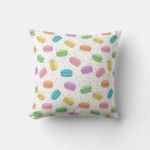 Pretty Pastel French Macaron Cookies Chef Pattern Throw Pillow