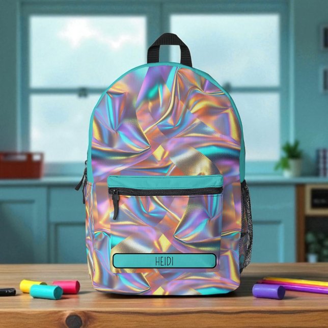 Pretty Pastel Holographic Rainbow Metallic  Printed Backpack (Creator Uploaded)