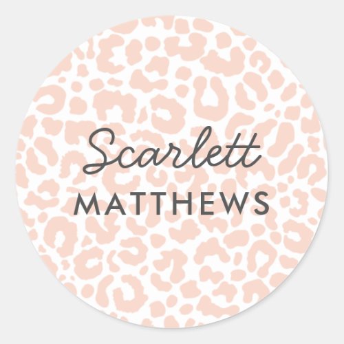 Pretty Pastel Leopard Print Name Peach Classic Round Sticker