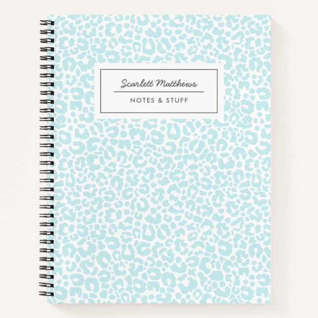Pretty Pastel Leopard Print Pattern Blue Notebook (Front)