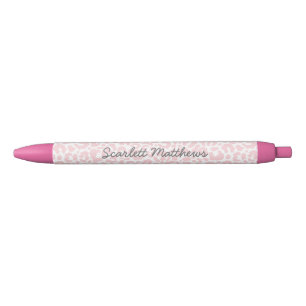 Pretty Pastel Leopard Print Pattern Pink Name Pen
