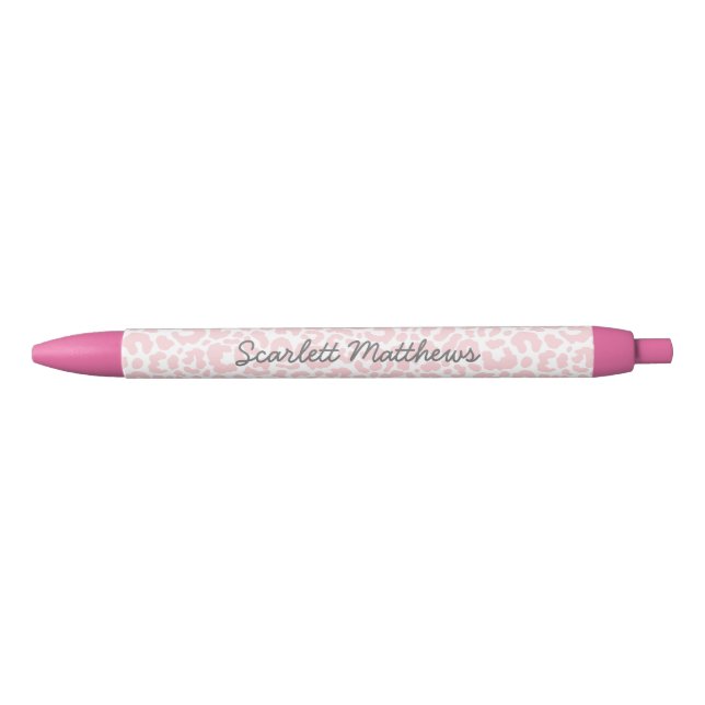 Pretty Pastel Leopard Print Pattern Pink Name Pen (Front)